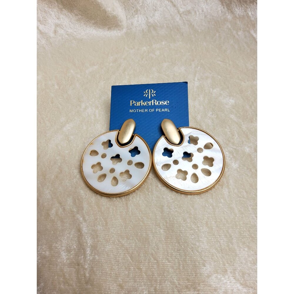 Parker Rose Brushed Goldtone and Mother of Pearl Drop Post Earrings, NEW